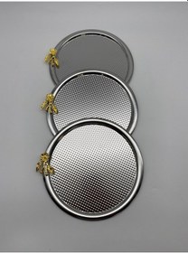 Resim 3'lü Japon Güllü Yuvarlak Gümüş Çay Ve Kahve Sunum Tepsisi 22cm 