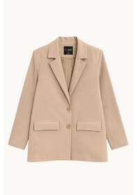 Resim Mixray 4786 Kadın Oversize Kruvaze Blazer Ceket Toprak Toprak 