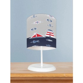 Resim Home Bebek ve Çocuk Odası Denizci Desenli Lacivert Gri Abajur 