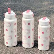 Resim Sanrio için hello kitty çiçekli izole paslanmaz çelik su şişesi - 600/800/1000ml, sevimli pembe ve beyaz çiçek deseni, yaz hidrasyon için mükemmel, ofis, fitness, bisiklet, seyahat ve doğum günü hediyeleri için ideal, ofis hidrasyon | Eğlenceli tasarım | Dayanıklı su şişesi, su şişesi izole 