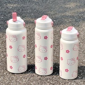 Resim Sanrio için hello kitty çiçekli izole paslanmaz çelik su şişesi - 600/800/1000ml, sevimli pembe ve beyaz çiçek deseni, yaz hidrasyon için mükemmel, ofis, fitness, bisiklet, seyahat ve doğum günü hediyeleri için ideal, ofis hidrasyon | Eğlenceli tasarım | Dayanıklı su şişesi, su şişesi izole 