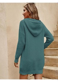 Resim Aqe Fashion Triko Kapüşonlu Uzun Kollu Tunik Mint Elbise Mint 