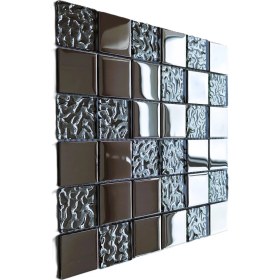Resim MozaiKristaL Mutfak Tezgah Arası ve (Zemin Hariç) Iç Dekorasyon Uygulamaları Için Gümüş Krom Kristal Cam Mozaik. Cam Ölçüsü: 48X48X6 Mm. File Karo Ölçüsü: 30X30 Cm. ( 1 Kutu = 11 Karo File = 1 M2 Fiyatıdır ) 