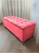 Resim Çizgi Kapitoneli Sandıklı Puf 100 Cm Gümüş Ayak Pembe 