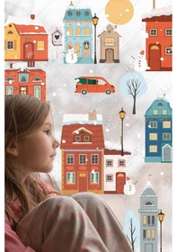 Resim Yılbaşı Yeni Yıl Karlı Şehir 2023 Yılbaşı Süsü Kış Temalı Cam Duvar Kapı Sticker Seti Dijital Baskı 