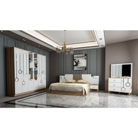 Resim Rivello 6 Kapaklı Halka Ceviz Yatak Odası Takımı 