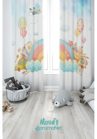Resim Gökkuşağı Desenli Baskılı Çocuk Ve Bebek Odası Fon Perdesi 2 Kanat - Prd-15 Çok Renkli 