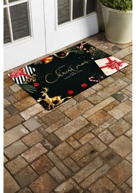 Resim Esnature Mutlu Yıllar Merry Christmas And Happy New Year Welcome Yeşil Kapı Önü Paspası 45x70cm Çok Renkli 