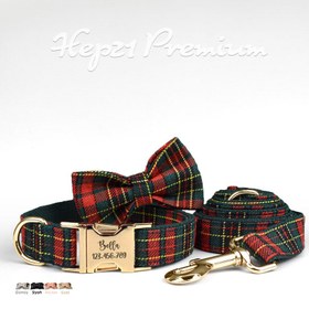 Resim Dog Collar Named Plaid Collar 500290 - Leash + Bow Tie + Leash Rope / M 