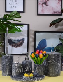 Resim MIARIK DESIGN & DEKORASYON Dekoratif Koyu Gri Mermer Gümüş Kuş Kuğu Detaylı 7 Li Banyo Seti Takımı 
