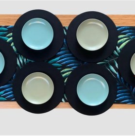 Resim Uretti - Nebile 2034 - El Yapımı Siyah Runner - 6'lı Supla Amerikan Servisi Takım Siyah 