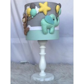 Resim Gri Bulutlu Mint Renkli Karışık Hayvan Figürlü Bebek/çocuk Odası Tasarım Abajur Masa Lambası 