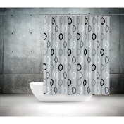 Resim Tropik Home Gri Banyo Perdesi Tek Kanat Polyester Kumaş Duş Perdesi Geometrik Desen Banyo Perde 