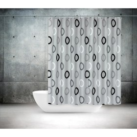 Resim Tropik Home Gri Banyo Perdesi Tek Kanat Polyester Kumaş Duş Perdesi Geometrik Desen Banyo Perde 