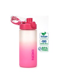 Resim Su Matarası Tritan Geniş Ağız Su Şişesi Gradyan Spor Matarası Suluğu Bpasız 500 Ml Pembe 0109 
