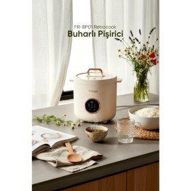 Resim Fressi Retrocook 300W Buharlı Çok Fonksiyonlu Pişirici – Dijital Panel, Seramik Kase ve Cam Kapak, 1,2 L Kapasite 