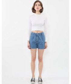 Resim Kadın Yüksek Bel Cepli Mavi Jean Şort mavi 