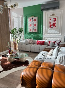 Resim S Home Design Concept Bellini 6 Modül Kırık Beyaz Teddy Kahve Deri Köşe Koltuk Takımı 