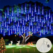 Resim LEDOR Güneş Enerjili 8 İplik 192 LED Açık Yağmur Damlası Noel Işıkları - Mavi Sıcak Parıltı, IPX4 Hava Koşullarına Dayanıklı, Şükran Günü ve Cadılar Bayramı Süslemeleri için İdeal, Güneş Enerjili Açık Işıklar Cadılar Bayramı Süslemeleri, Noel Süslemeleri 