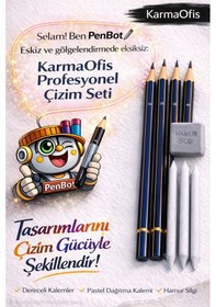 Resim Profesyonel Çizim Seti 4 Lü Dereceli Kalem 2b-2b-3b-4b + Hamur Silgi+3 Lü Pastel Dağıtma Kalemi 