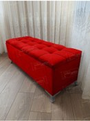 Resim Çizgi Kapitoneli Sandıklı Puf 100 Cm Gümüş Ayak Kırmızı 