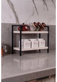 Resim Dione Store Masaüstü Mutfak-banyo Rafı Tezgah Üstü Düzenleyici Baharatlık Raf Metal-ahşap Masa Üstü Servis Rafı Siyah 