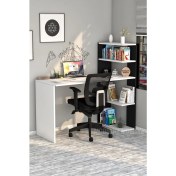Resim Moonlife Çınar Kitaplıklı Çalışma Masası Beyaz Siyah 