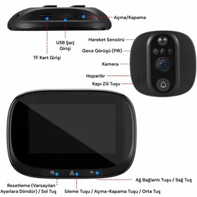 Resim Yeco PD-10 Akıllı Görüntülü Kapı Zili - Kablosuz, Tuya Uyumlu, 1080P Güvenlik Kameralı Zil - Siyah / SD Kart Yok 