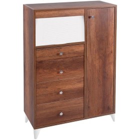 Resim Ahşap Bombeli Çekmeceli Mutfak Kiler Dolabı Ekmeklik Barok Ceviz (485413902) 