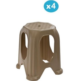 Resim Omnipazar Sy-4518 Plastik Kuşaklı Tabure Büyük Boy 4'lü Set Kahverengi 