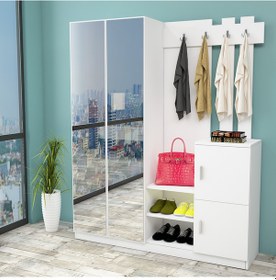 Resim Robinhome Robin Home Aynalı Raflı Vestiyer Portmanto Ayakkabılık Beyaz No 8 