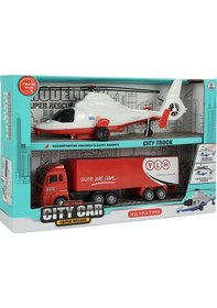 Resim Cıty Car Helikopter Ve Kamyon 2 Li Araç Seti Kırmızı Kamyon 