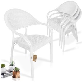 Resim Bahex Bambu 4lü Set Rattan Kollu Bahçe Sandalye Koltuk 4ad Beyaz 