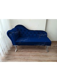 Resim Dekoratif Bihter Koltuk Josefin Puf 120 Cm Gümüş Ayak Lacivert 