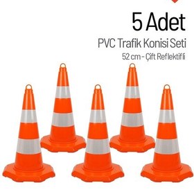 Resim 5 Adet Pvc Trafik Konisi 52 Cm Çift Reflektifli Trafik Dubası Seti-3546 