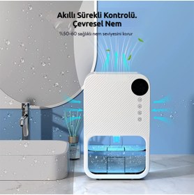 Resim tekoo Mini Nem Alma Cihazı - Günde 300ml, 1.1L Hazneli, LED Işıklı - Tüm Odalar İçin - Beyaz 