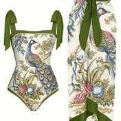 Resim Kadınların Seksi Straplez Peacock Mayo Seti - Canlı Çiçek ve Peacock Tasarımı, Yüksek Esneklikli Polyester ve Elastan Karışımı, Plaj ve Havuz için Mükemmel, Plaj Mayo|Canlı Mayo|Esnek Kumaş 