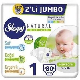 Resim Sleepy Natural İkili Jumbo Yenidoğan Bebek Bezi 1 Beden 80 Adet 