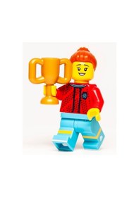 Resim Orjinal Lego Minifigür Female Football Soccer Champion Player With Trophy 