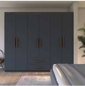 Resim Metalia Gm823 Lavinya Lüx 6 Kapı 2 Çekmeceli Gardrop Ceviz-antrasit Gri 