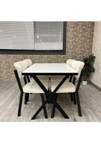 Resim Elma Mutfak Yemek Masası Takımı- 4 Kişilik Mutfak Masa Sandalye Takımı- Mutfak Masası Takımı Siyah 
