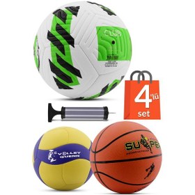 Resim 4'lü Set Basketbol Voleybol Sert Zemin Futbol Topu Top Şişirme Pompası Seti YEŞIL-018 