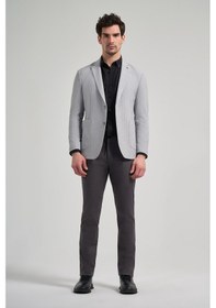 Resim İmza Çizgili Desen Gofreli Mono Yaka Esnek 6 Drop Slim Fit Ceket 1002250122 Gri 