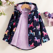 Resim Kızlar için Yumuşak Fleece Kapüşonlu Ceket - Unicorn & Rainbow Baskısı - Uzun Kollu, Ön Düğme Kapatma, Bej Astar, Sonbahar/Kış Rahat Giyim İçin Mükemmel, Kızlar İçin Kışlık Mont, Oyuncu Tasarım, Yumuşak Dokulu 