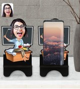 Resim Bk Gift Kişiye Özel Kadın Öğretmen Karikatürlü Ahşap Biblo Telefon Standı-2 