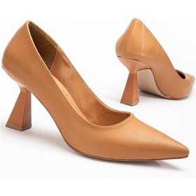 Resim Cilt İnce Topuk Camel Büyük Numara Kadın Ayakkabısı Topuklu Stiletto-3576 Camel 