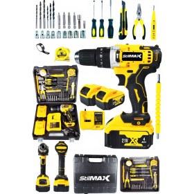 Resim Stilmax Şarjlı Matkap Lion Çift Akülü Turbo Darbeli 21v 4ah Çift Vuruşlu Metal Şanzıman +Full Takım Setli 