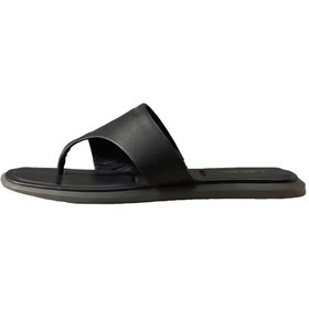 Resim Calvin Klein FLAT SANDAL THONG LT, Kadın Siyah Deri Kare Burunlu Parmak Arası Sandalet 