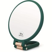 Resim 30X Büyüteçli Elde Taşınabilir Ayna - Çift Taraflı 1X/30X, 360° Ayarlanabilir Stand, Yeşil Çerçeve ve Beyaz Oval Yüzeyli Seyahat Makyaj Aynası 