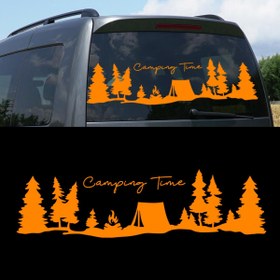 Resim Melek Pazarı 90 X 25 Cm Kamp Zamanı, Camping Time Orman Manzara Karavan Sticker, Kamp Sticker 